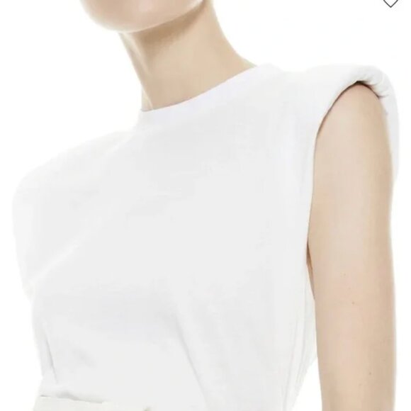 Alice + Olivia - White Shoulder Pad Cropped Muscle Sleeve Tank - Size L - Picture 2 of 7